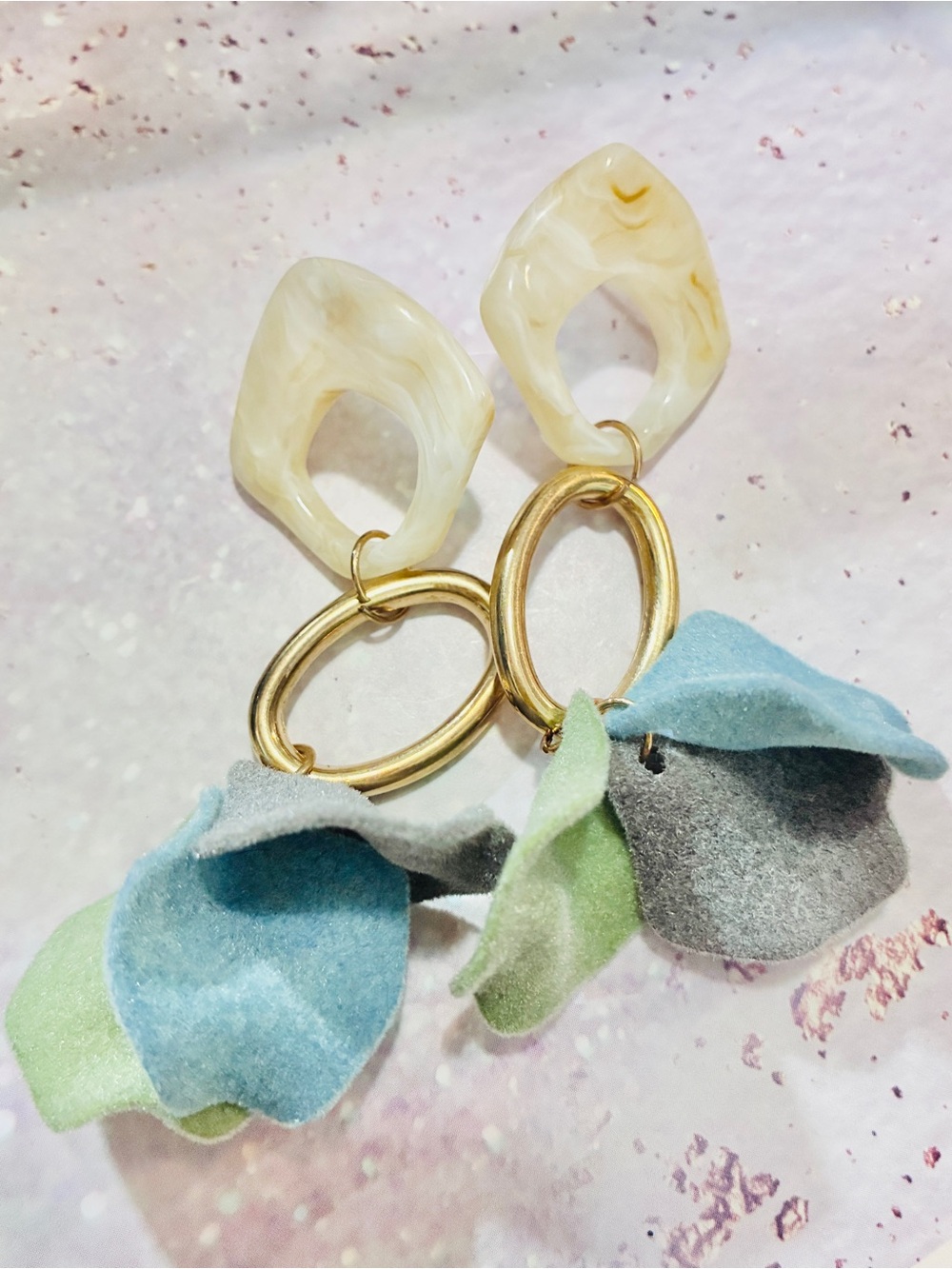 Felt layered unique earrings, mid century modern style
